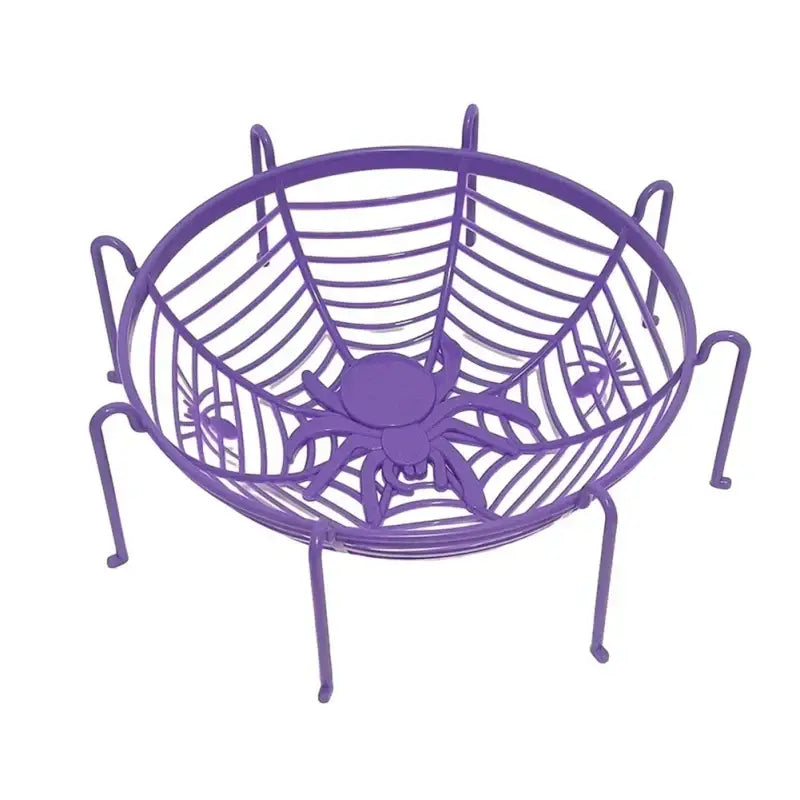 Purple metal spiderweb skull spider tray featuring a central spider design for gemstone skull candy storage plate