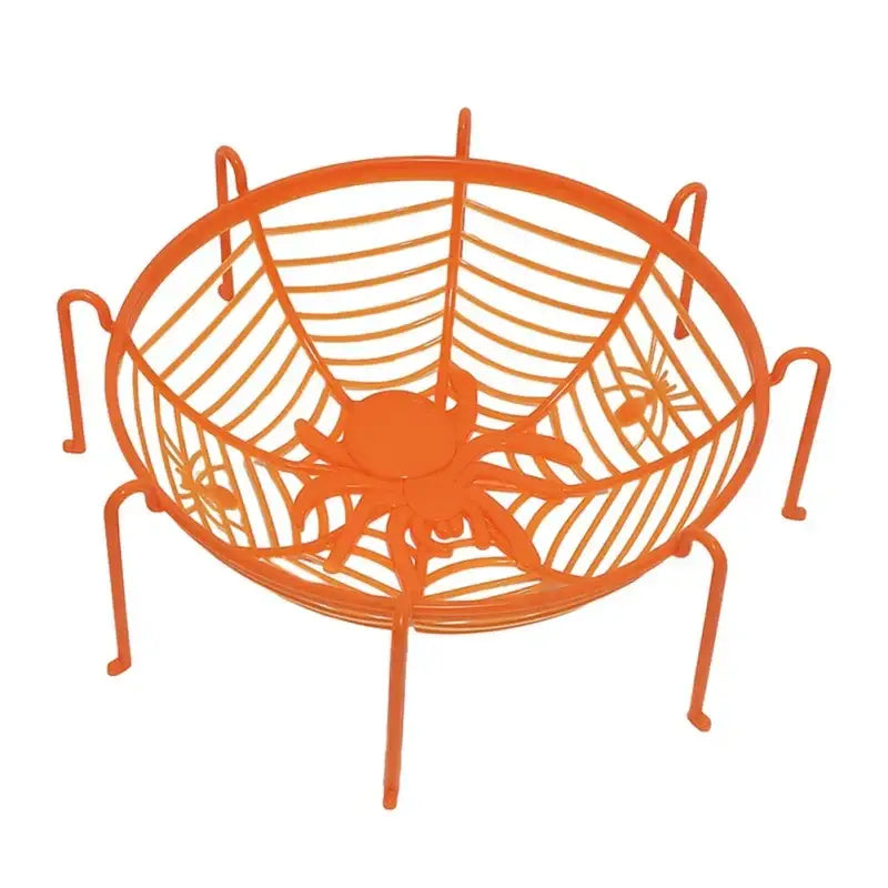 Orange plastic gothic gemstone skull spider storage plate with central and smaller spiders on web design tray