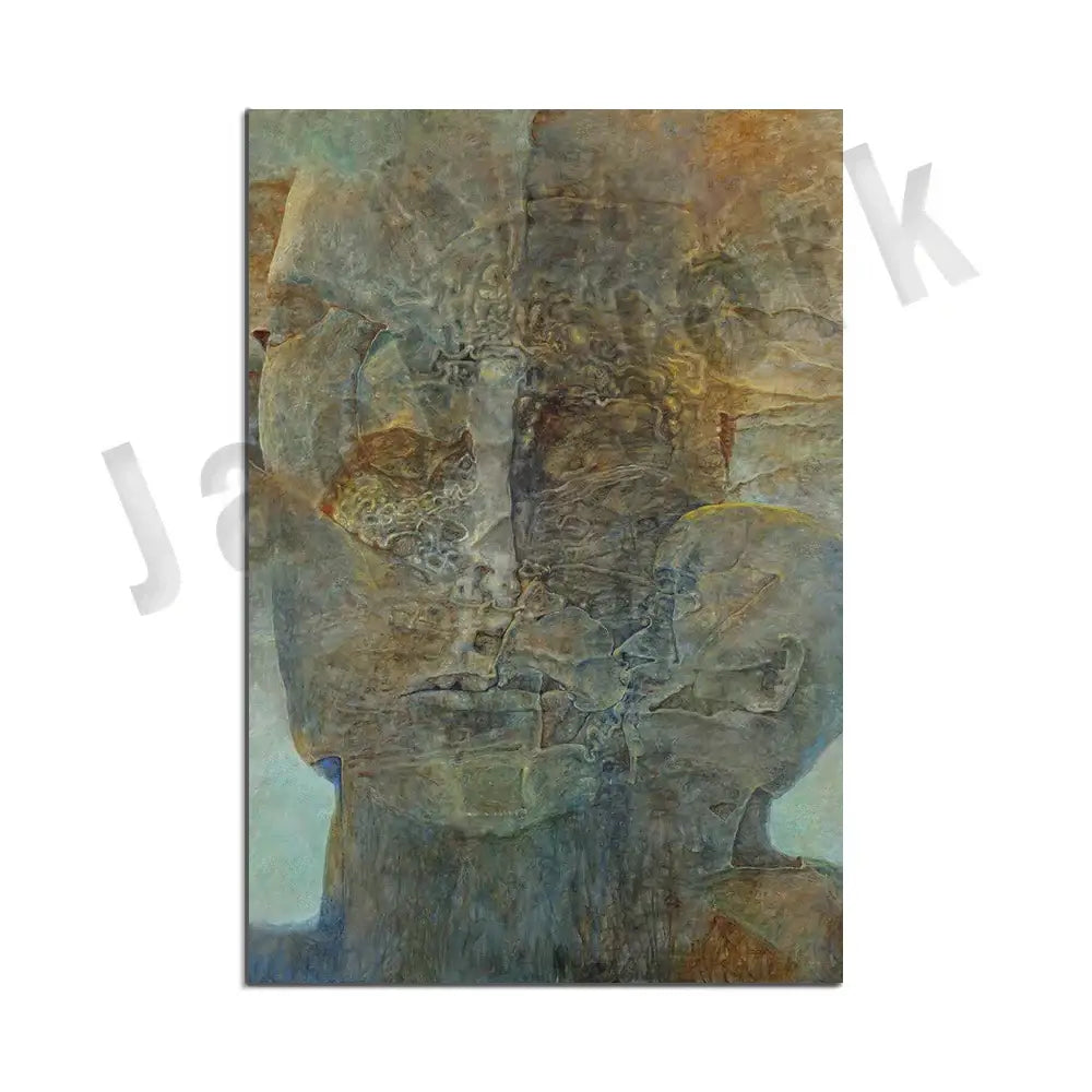 Gothic surreal art canvas print set featuring layered textured faces in muted earth tones and cool grays for living room decorbites beksinski surreal decor