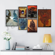 Set of five black framed surreal art canvas prints in dark earthy tones for gothic living room wall decorbites beksinski surreal