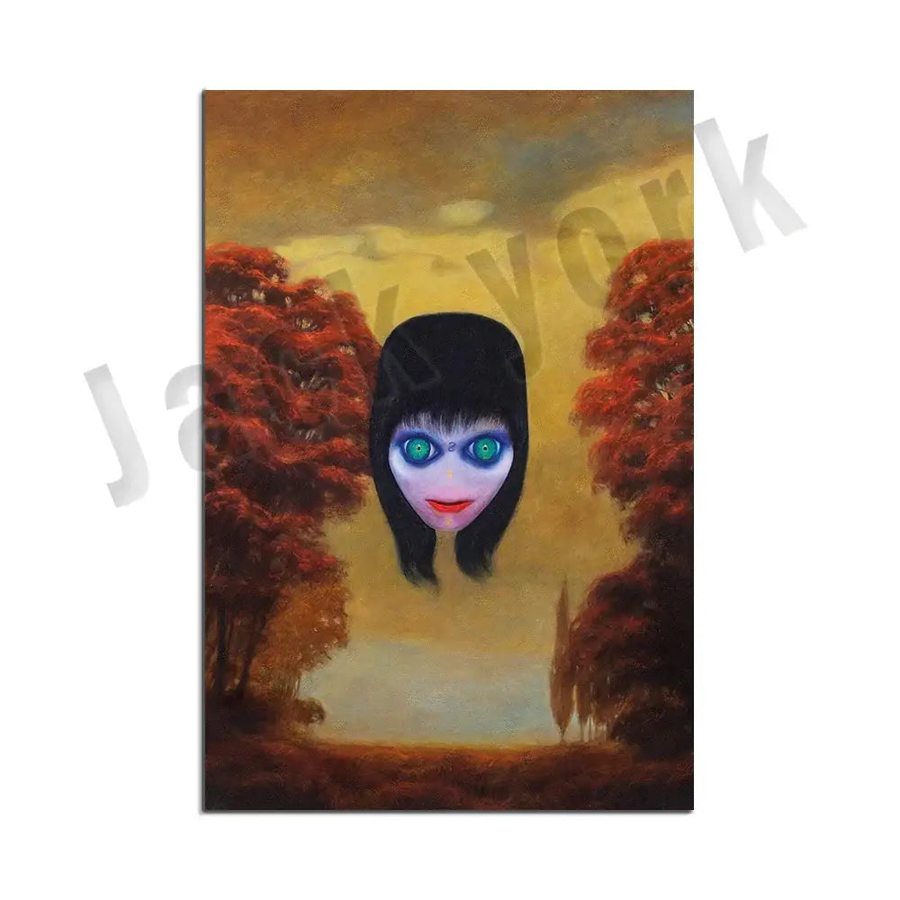 Gothic surreal art canvas print featuring a floating face with green eyes for living room decorbites beksinski surreal