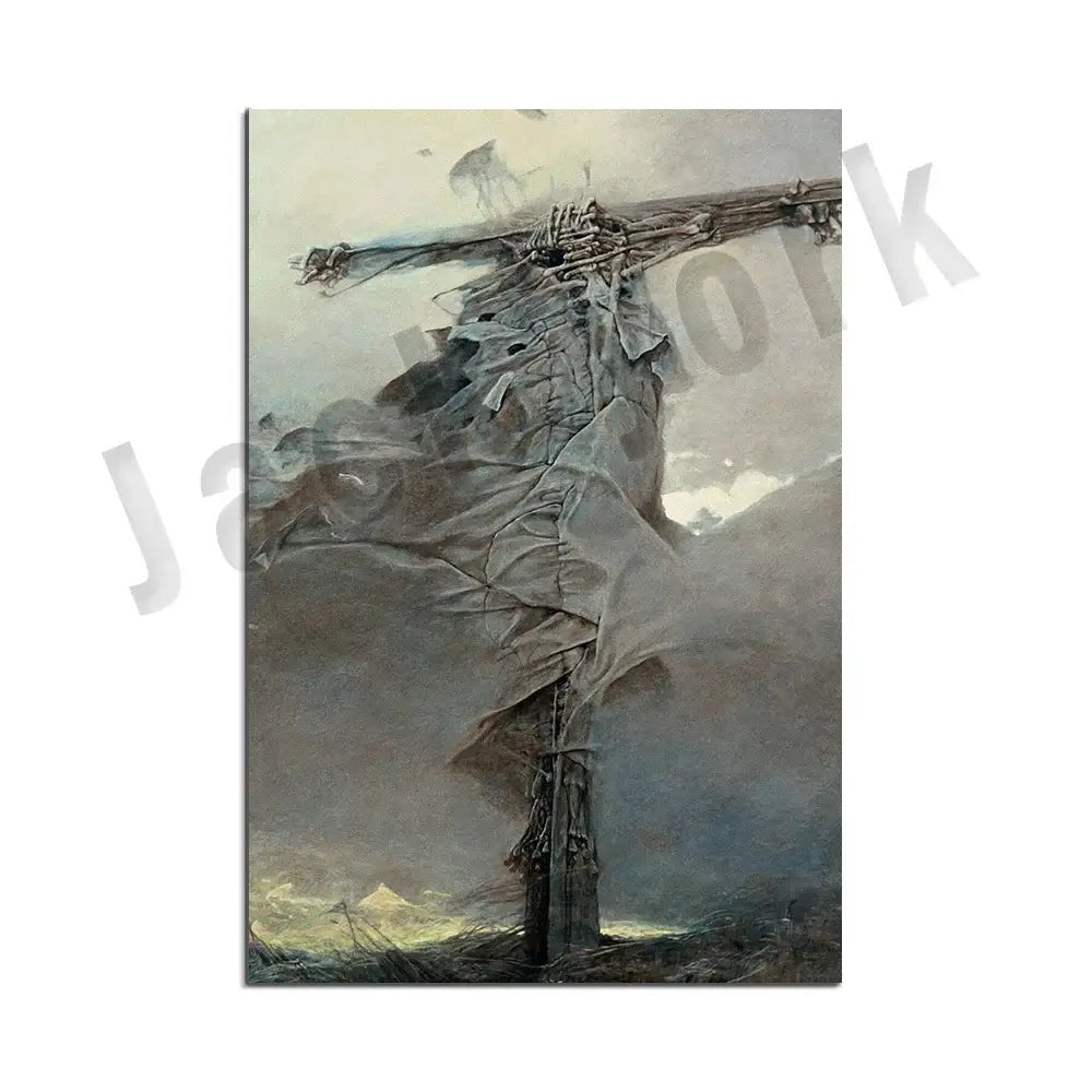 Gothic surreal art canvas print featuring a skeletal figure in tattered fabric for living room decorbites beksinski surreal decor