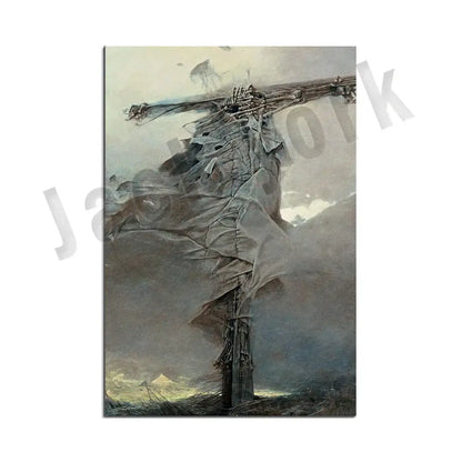Gothic surreal art canvas print featuring a skeletal figure in tattered fabric for living room decorbites beksinski surreal decor
