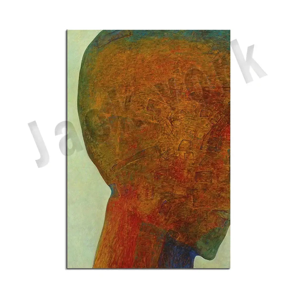 Abstract surreal art canvas print of textured earthy-toned portrait in warm oranges and browns for living room decorbites beksinski surreal