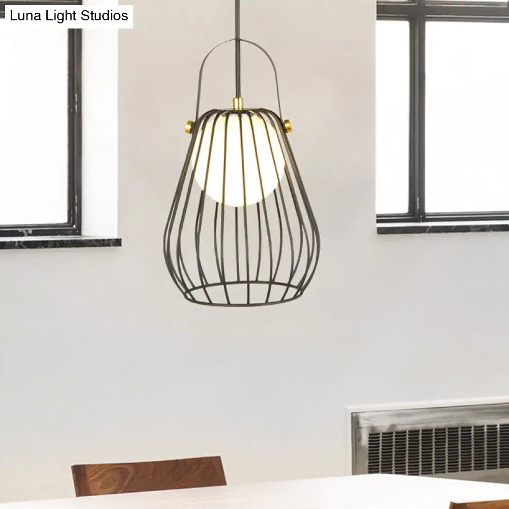 Gourd Cage Pendant Light Kit - Minimalist Metal Hanging Ceiling Light (1 Light) in Black/White/Rose Gold