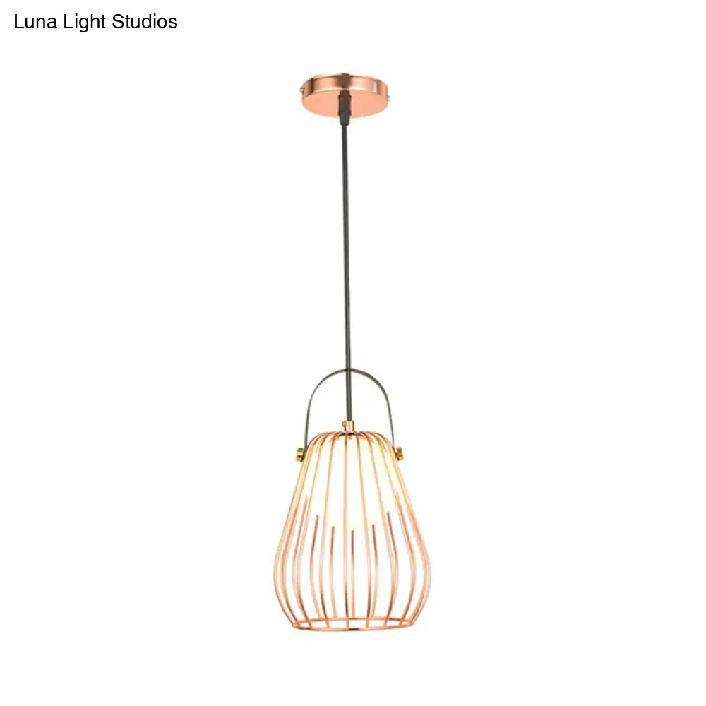 Gourd Cage Pendant Light Kit - Minimalist Metal Hanging Ceiling Light (1 Light) in Black/White/Rose Gold