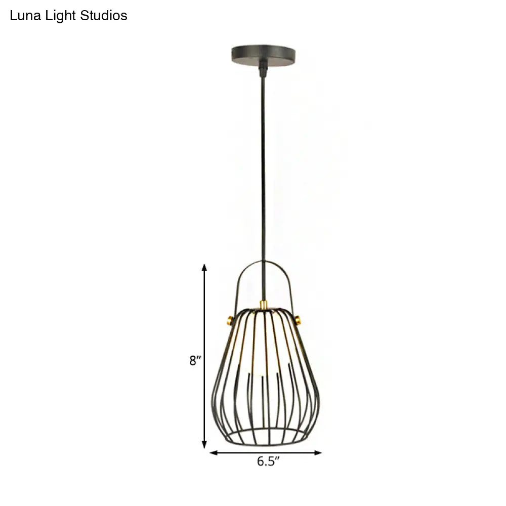 Gourd Cage Pendant Light Kit - Minimalist Metal Hanging Ceiling Light (1 Light) in Black/White/Rose Gold