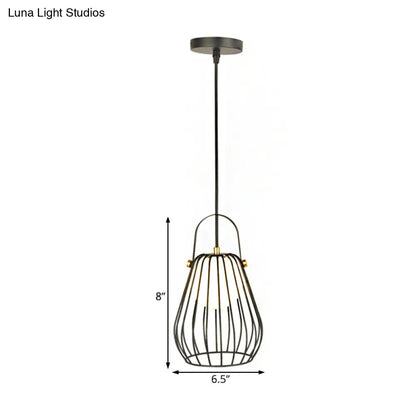 Gourd Cage Pendant Light Kit - Minimalist Metal Hanging Ceiling Light (1 Light) in Black/White/Rose Gold