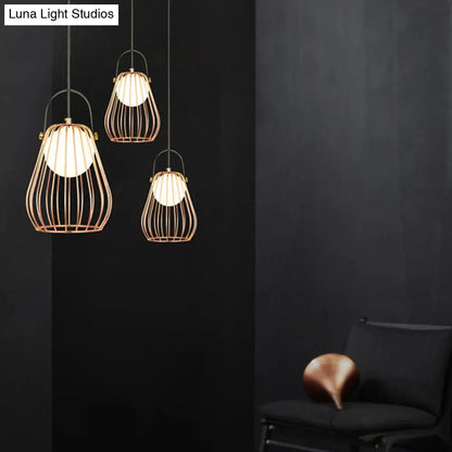 Gourd Cage Pendant Light Kit - Minimalist Metal Hanging Ceiling Light (1 Light) in Black/White/Rose Gold