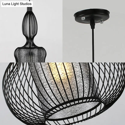 Gourd Cage Pendant Light - Simple Style Metal Black Hanging Light with Cylinder Shade