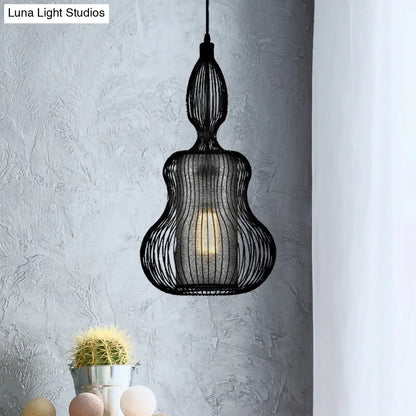 Gourd Cage Pendant Light - Simple Style Metal Black Hanging Light with Cylinder Shade