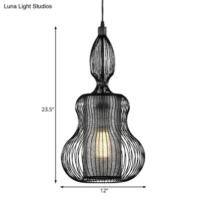 Gourd Cage Pendant Light - Simple Style Metal Black Hanging Light with Cylinder Shade