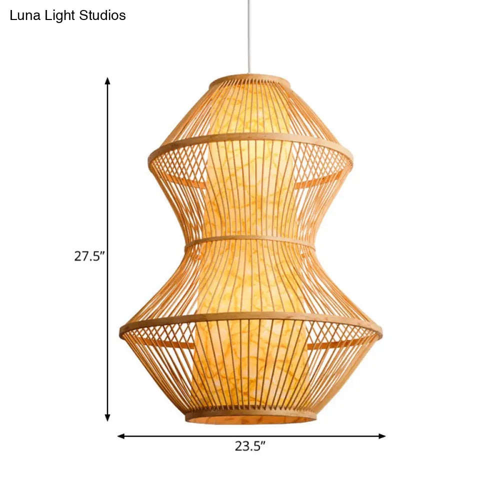 Gourd Shaped Asian Bamboo Pendant Lamp - 19.5"/23.5" Wide - Perfect for Restaurants - Wood Finish