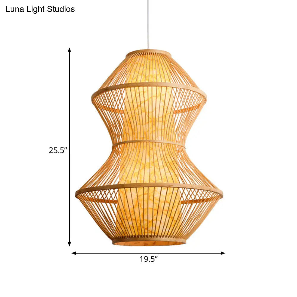 Gourd Shaped Asian Bamboo Pendant Lamp - 19.5"/23.5" Wide - Perfect for Restaurants - Wood Finish