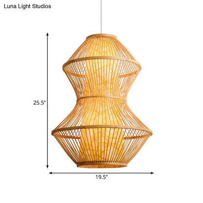 Gourd Shaped Asian Bamboo Pendant Lamp - 19.5"/23.5" Wide - Perfect for Restaurants - Wood Finish