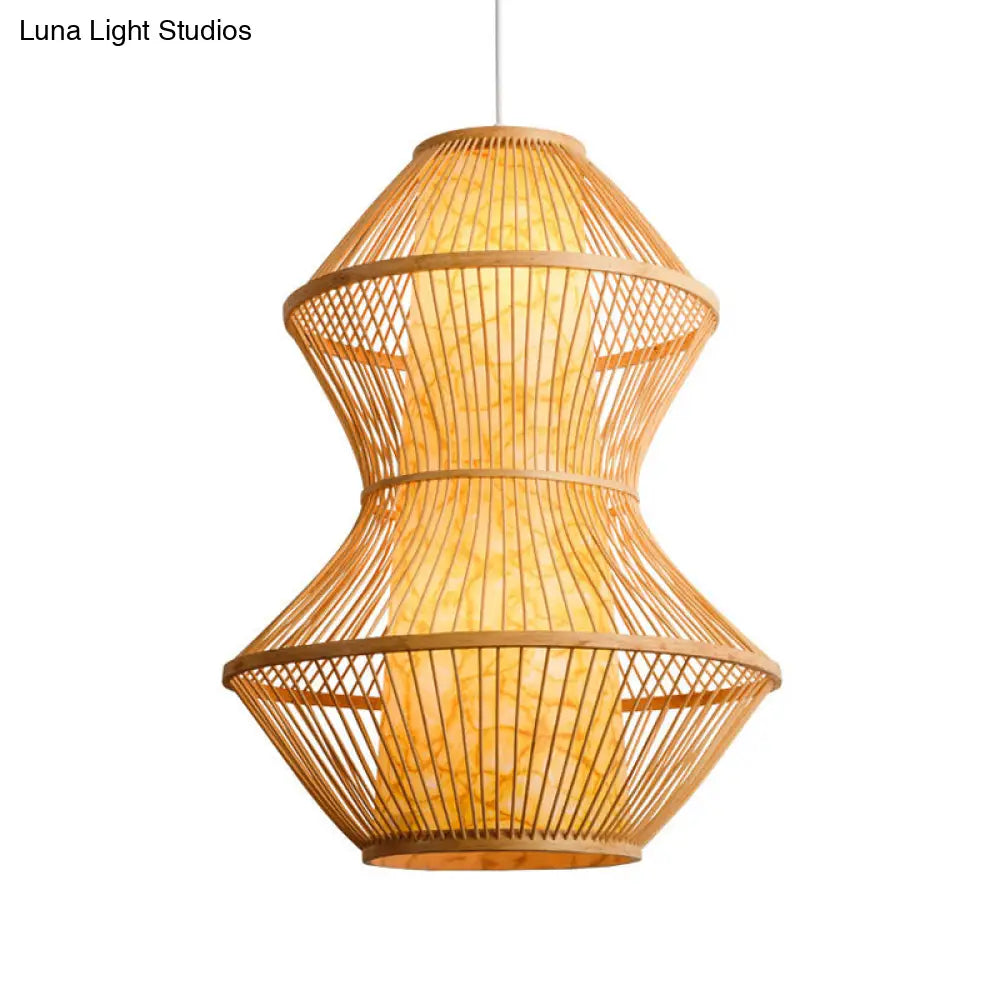 Gourd Shaped Asian Bamboo Pendant Lamp - 19.5"/23.5" Wide - Perfect for Restaurants - Wood Finish