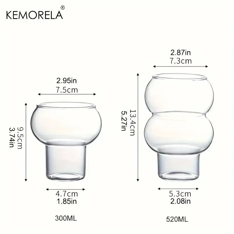 Clear glass gourd shaped glass cup set with double-bubble design and wooden handle kitchen drinkware