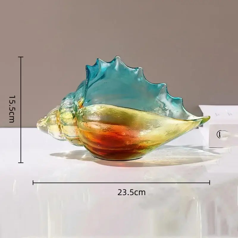 Gradient conch glass key tray with teal top and amber-orange base decorbites conch glass handicrafts for living room decor