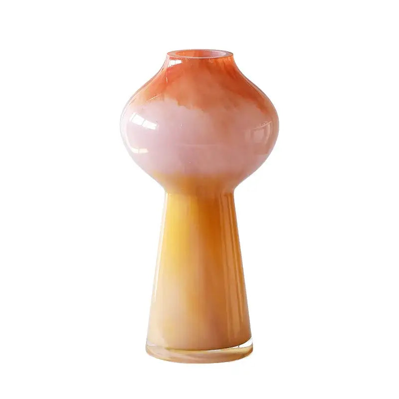 Translucent gradient glass vase set of 2 with amber to pink smooth finish for living room decorbites gradient glass vase