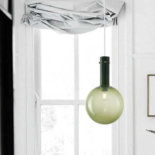 Gradient Green/Orange Glass Orb Pendant Lamp - Contemporary 1-Bulb Ceiling Light for Bedside Hanging