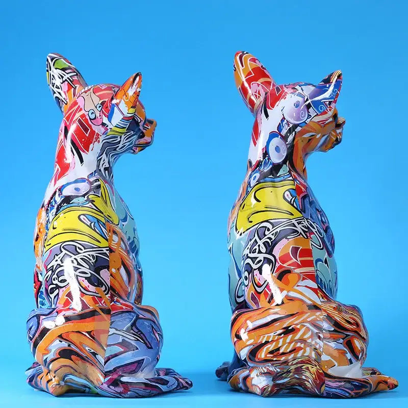 Two vibrant graffiti colorful chihuahua resin statues in bold reds yellows and blues for living room decorbites chihuahua