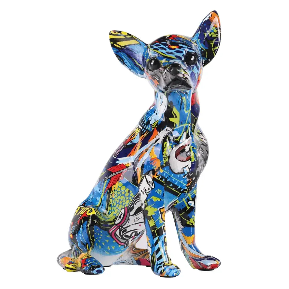 Vibrant graffiti colorful chihuahua resin statue with bold blue yellow and black patterns for living room decorbites chihuahua