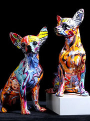 Vibrant graffiti colorful chihuahua resin statue with bold yellow orange blue and pink patterns for living room decorbites bulldog chihuahua