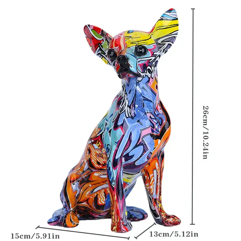 Vibrant graffiti colorful chihuahua resin statue with glossy finish for living room decorbites bulldog chihuahua decor