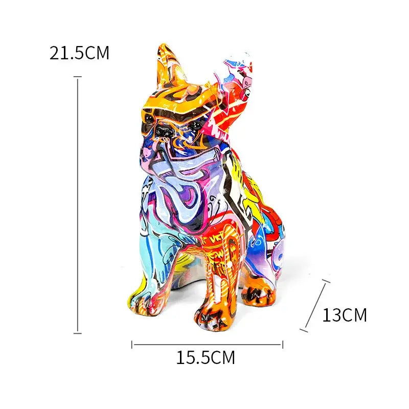 Vibrant graffiti style french bulldog punk art resin sculpture with glossy finish and bold swirling colors for living room decorbites bulldog punk