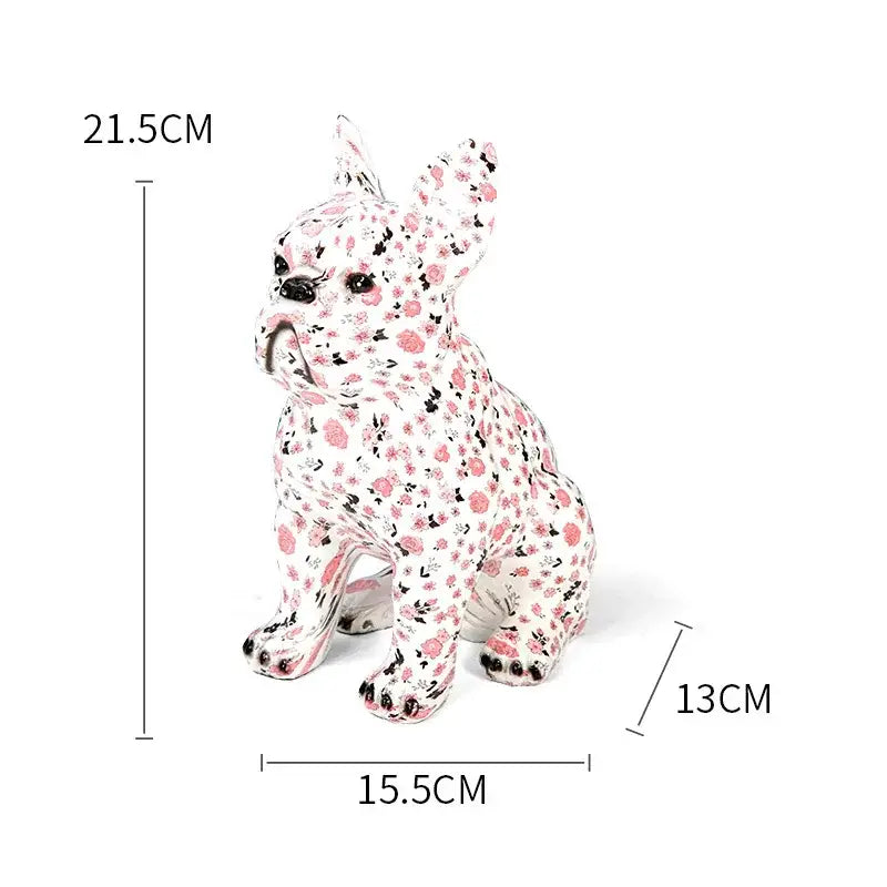 A white ceramic bulldog punk art figurine with pink and black floral pattern for decorbites punk art resin decor