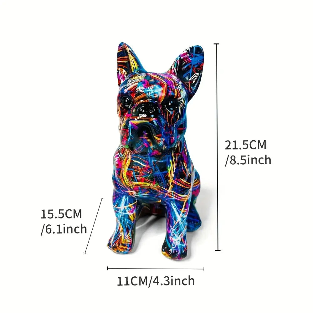 Vibrant glossy graffiti and floral bulldog punk art resin sculpture for living room decorbites bulldog punk decor