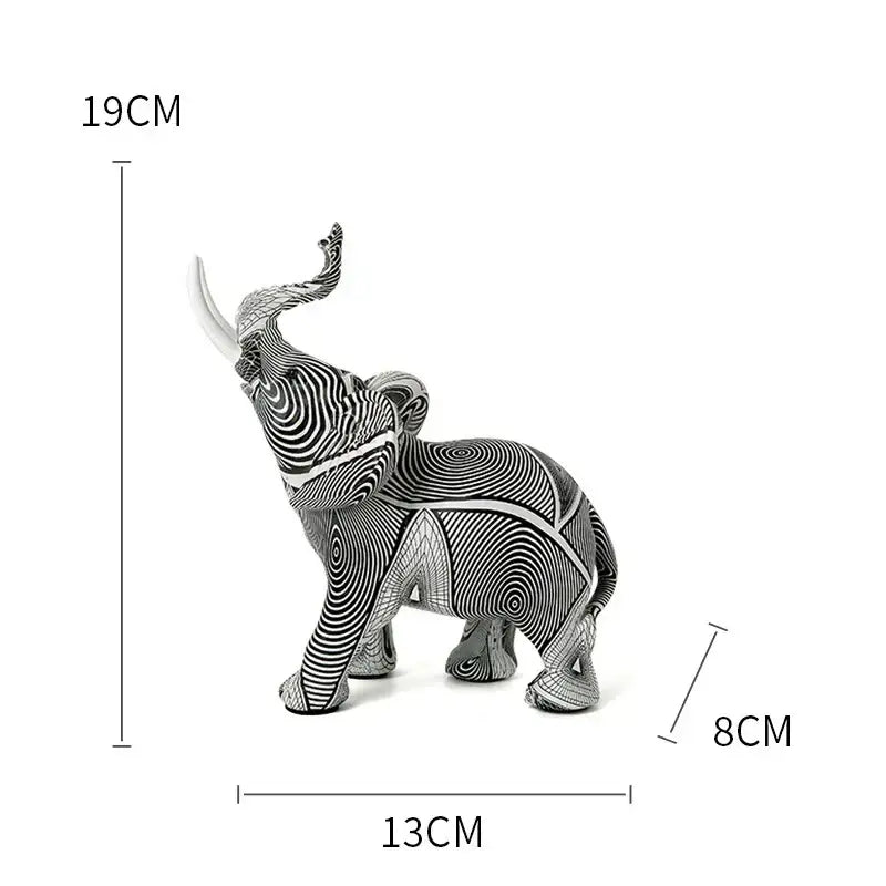 Stylized black and white graffiti resin elephant sculpture with intricate spiral patterns decorbites elephant sculpture for living room decor