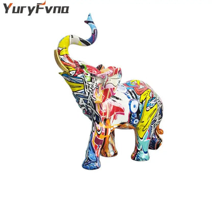 Vibrant graffiti resin elephant sculpture with bold colorful abstract patterns for living room decorbites elephant sculpture