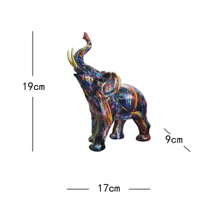 Vibrant decorbites elephant sculpture with glossy finish and swirling blue purple orange yellow patterns for living room decor