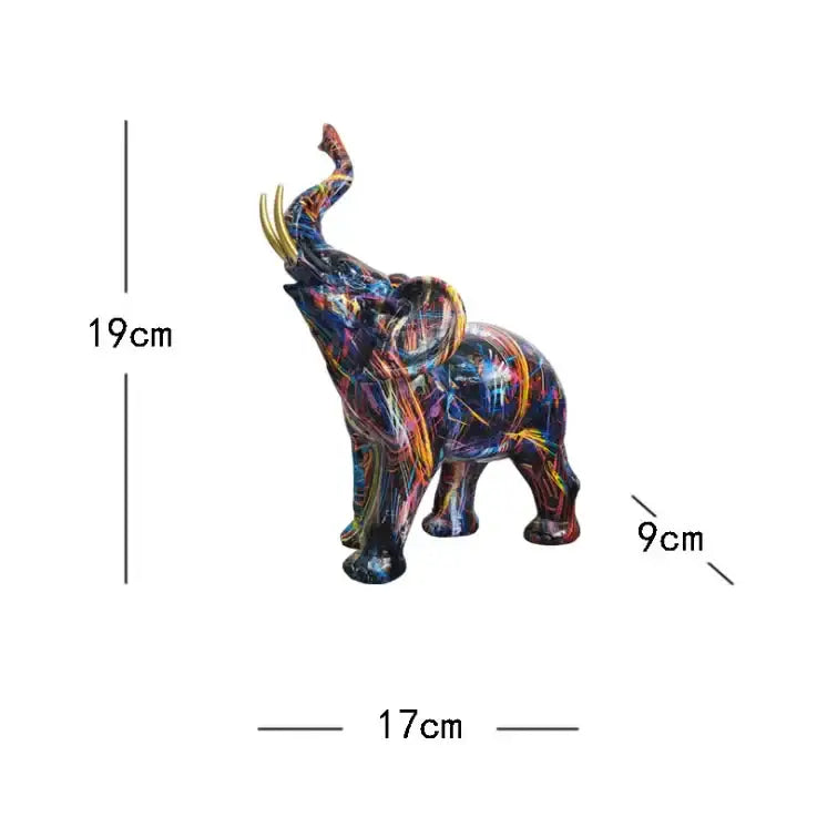 Vibrant decorbites elephant sculpture with glossy finish and swirling blue purple orange yellow patterns for living room decor