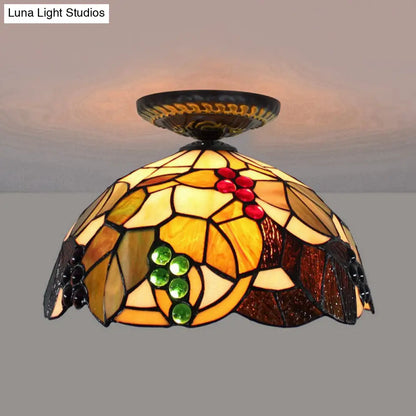 DecorBites™ DecorBites™ Grape Ceiling Lighting Tiffany Brass Stained Glass Flush Mount Light, 1-Light, 12"/16" Width