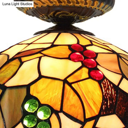 DecorBites™ DecorBites™ Grape Ceiling Lighting Tiffany Brass Stained Glass Flush Mount Light, 1-Light, 12"/16" Width