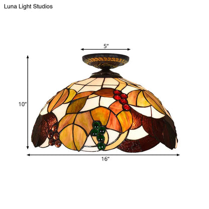 DecorBites™ DecorBites™ Grape Ceiling Lighting Tiffany Brass Stained Glass Flush Mount Light, 1-Light, 12"/16" Width
