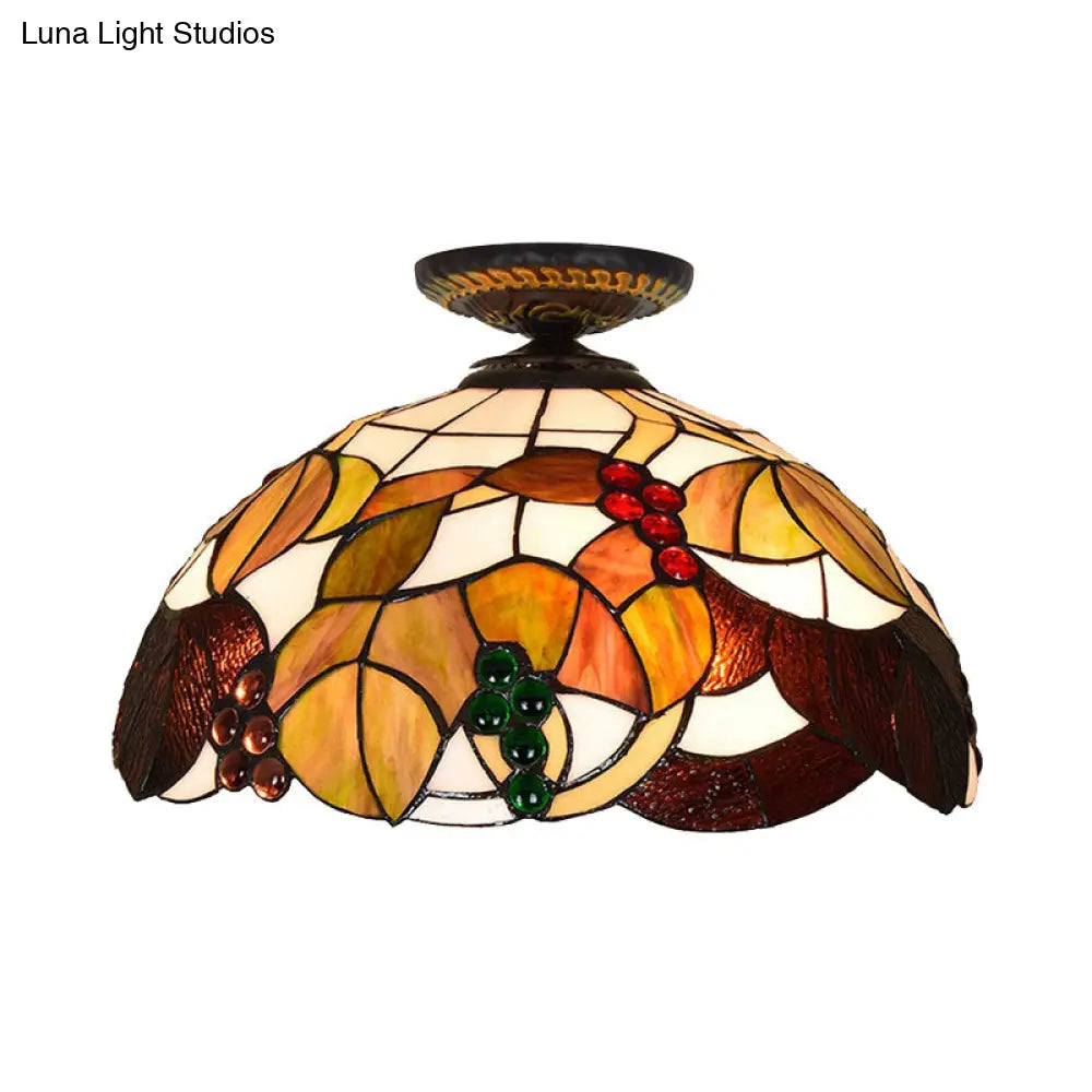 DecorBites™ DecorBites™ Grape Ceiling Lighting Tiffany Brass Stained Glass Flush Mount Light, 1-Light, 12"/16" Width
