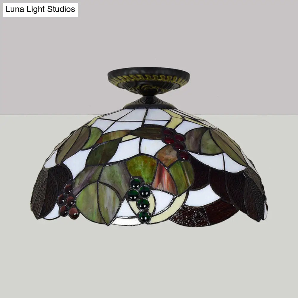 DecorBites™ DecorBites™ Grape Ceiling Lighting Tiffany Brass Stained Glass Flush Mount Light, 1-Light, 12"/16" Width