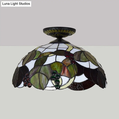 DecorBites™ DecorBites™ Grape Ceiling Lighting Tiffany Brass Stained Glass Flush Mount Light, 1-Light, 12"/16" Width