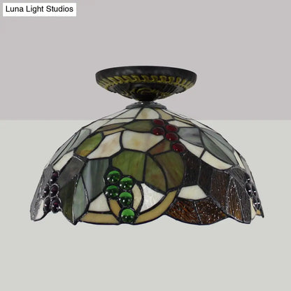 DecorBites™ DecorBites™ Grape Ceiling Lighting Tiffany Brass Stained Glass Flush Mount Light, 1-Light, 12"/16" Width