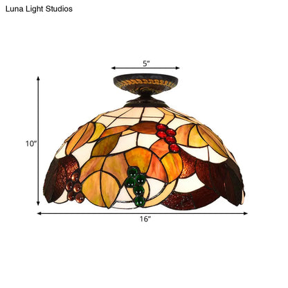 DecorBites™ DecorBites™ Grape Ceiling Lighting Tiffany Brass Stained Glass Flush Mount Light, 1-Light, 12"/16" Width
