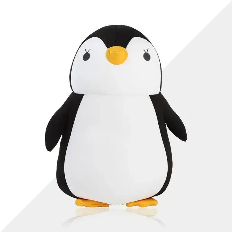 Cute black and white plush penguin neck pillow with yellow beak and feet for decorbites cute plush animal travel use