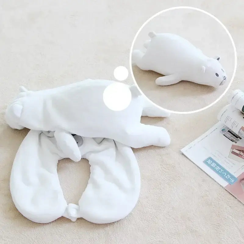 White plush polar bear u-shape neck pillow with soft fabric from decorbites cute plush animal for travel and bedroom use