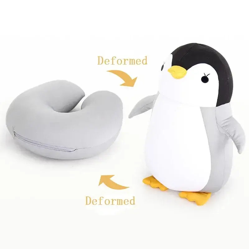 Gray and black penguin cute plush animal neck pillow by decorbites ideal for travel and bedroom use