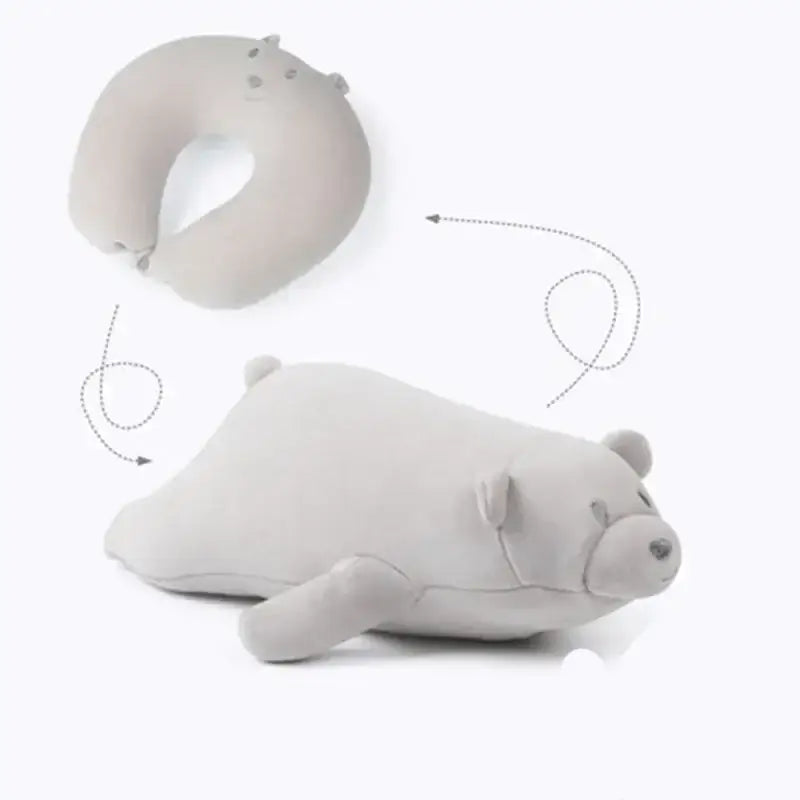 Soft gray plush bear-shaped neck pillow with adjustable support from decorbites cute plush animal for travel use