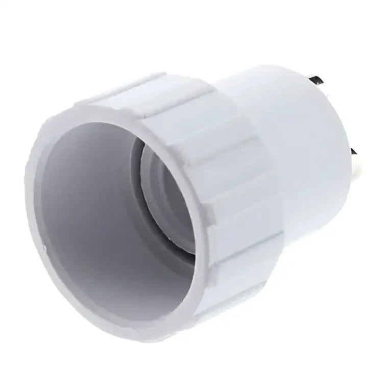 White plastic gu10 adapter splitter with ribbed exterior and threaded interior for gray and copper e14 adapter splitter decorbites