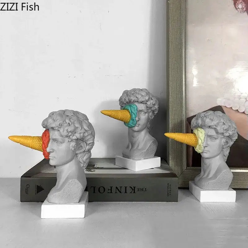 Gray and teal resin david statue with colorful ice cream cones decorbites ice cream living room sculpture decor