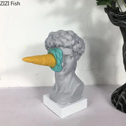 Gray and teal ice cream david statue resin sculpture featuring a yellow waffle cone for unique living room decorbites decor
